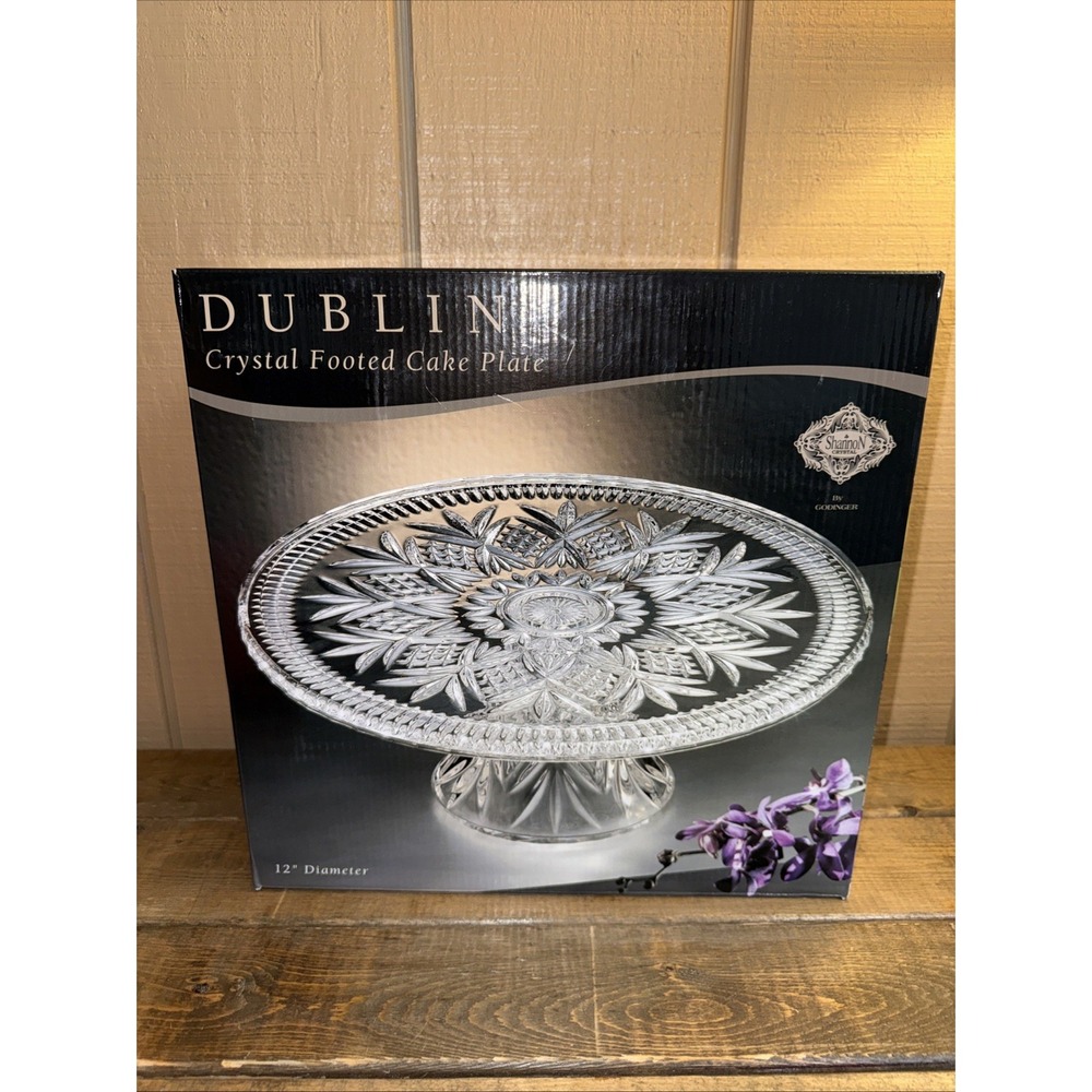 Godinger Dublin‎ Crystal Footed Cake Plate 12" Diameter New In Box!